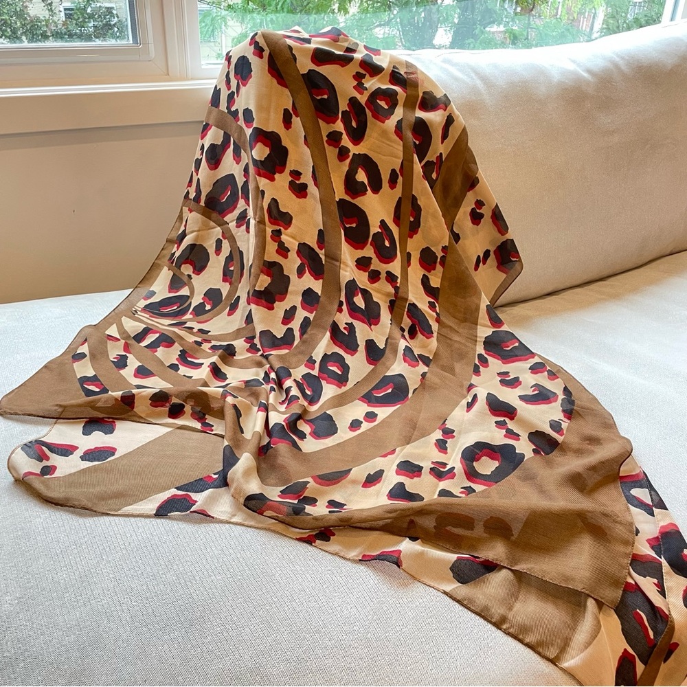 Unique Red Leopard Print Scarf from Korea